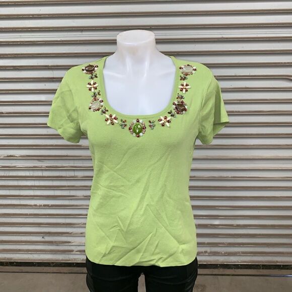 Multiples shirt sleeve top with embellished neck - Picture 3 of 8